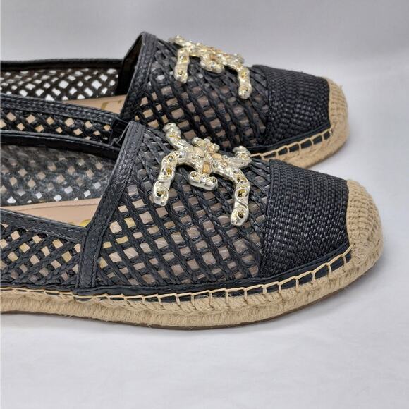 Sam Edelman Womens Espadrille Flats Size 9 Black Raffia Mesh Logo Slip On Shoes - Picture 7 of 15